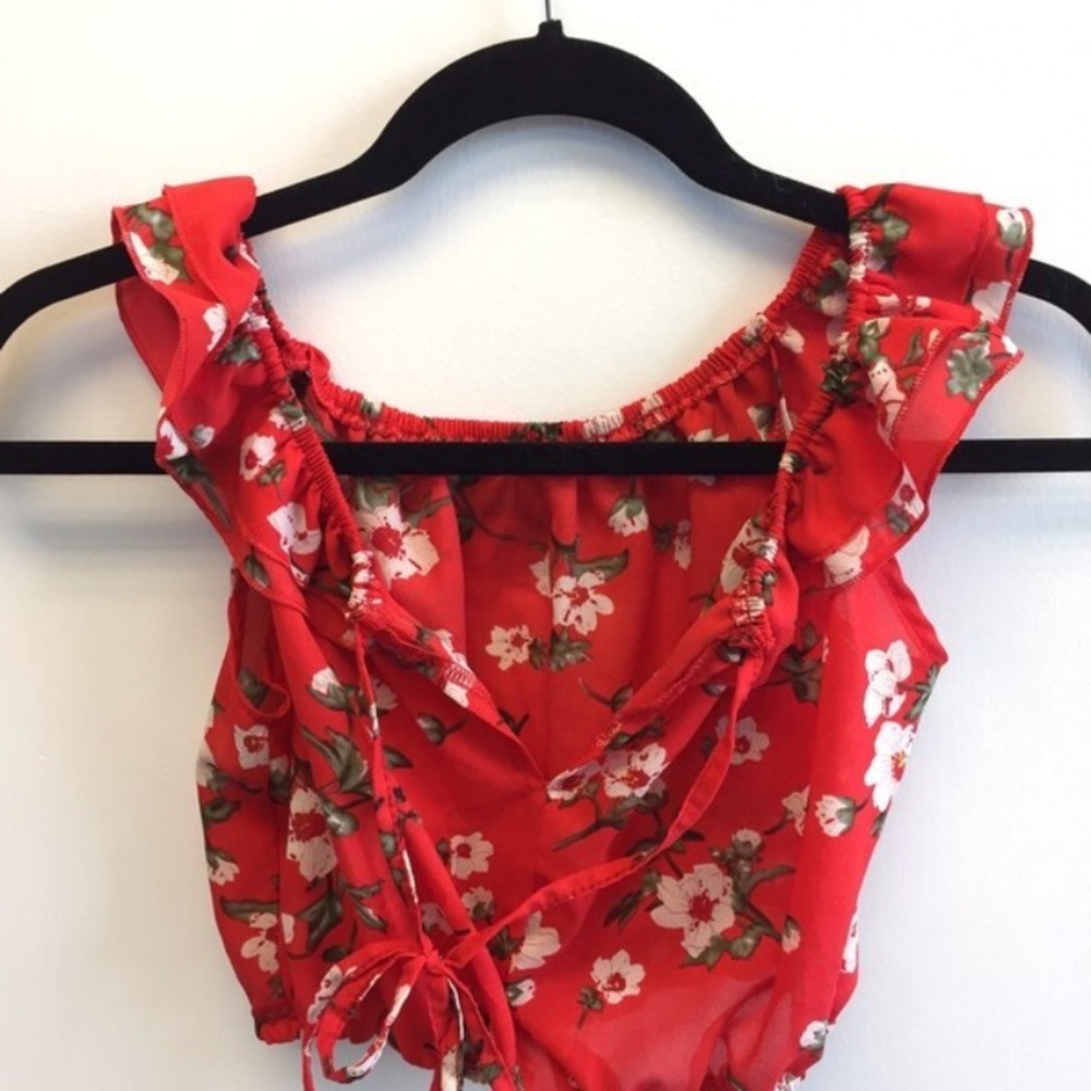 Red off the shoulder crop top